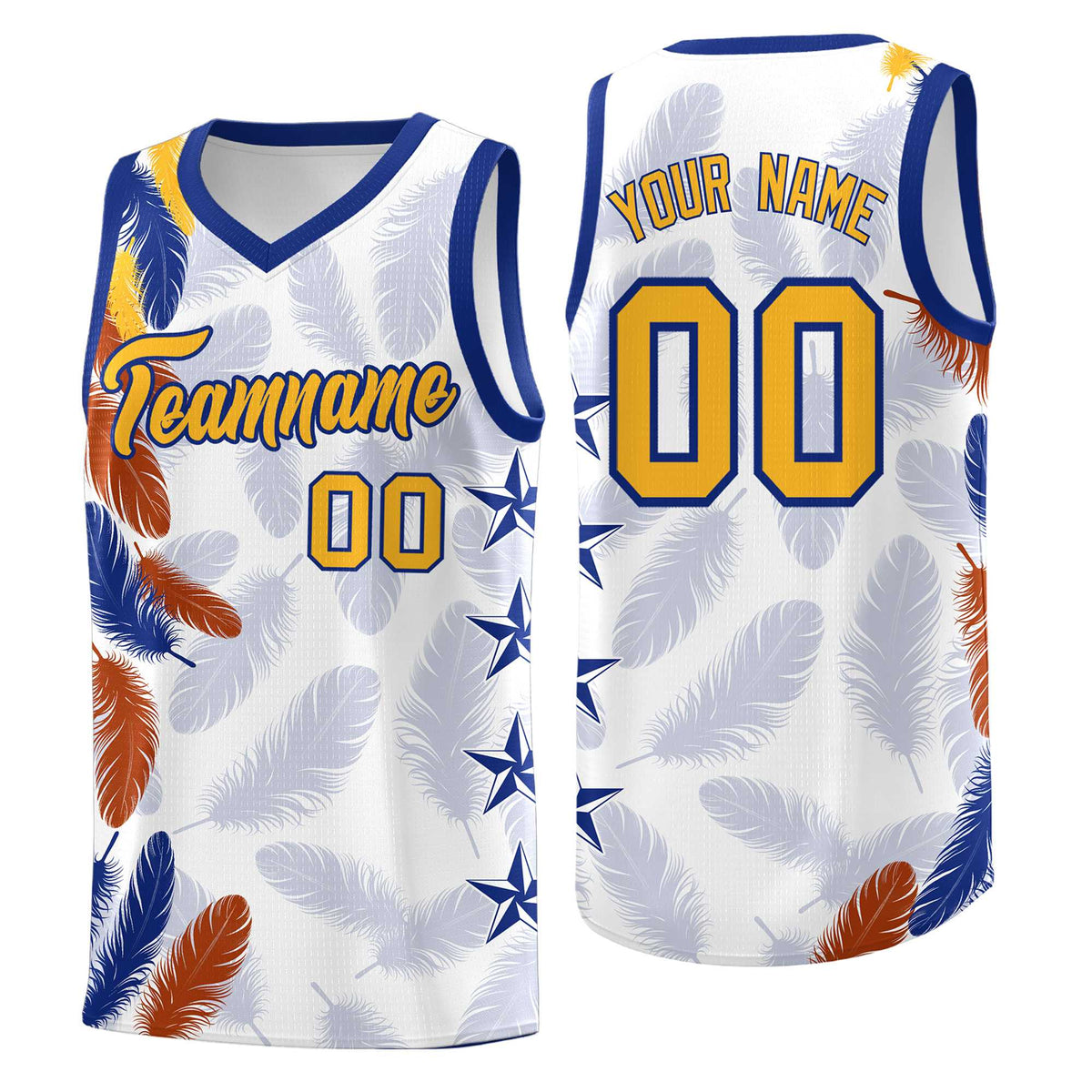 Custom Youth Basketball Jersey White Gold Feather Series Sports Uniform