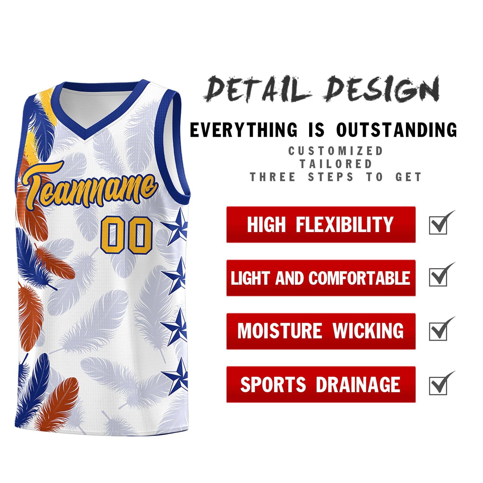 Custom Youth Basketball Jersey White Gold Feather Series Sports Uniform