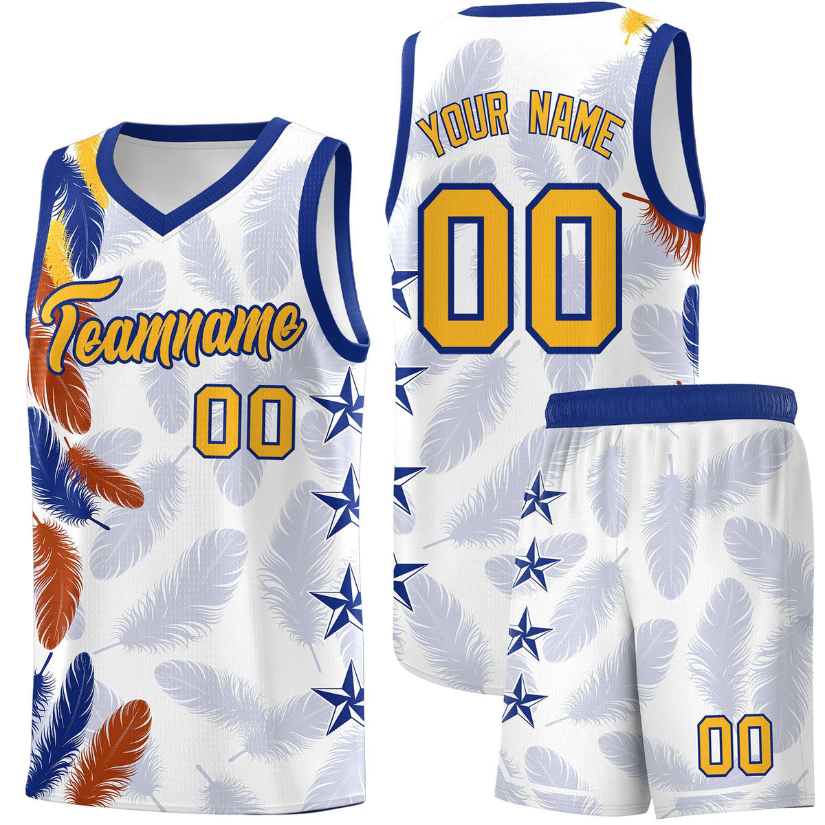 Custom Youth Basketball Jersey White Gold Feather Series Sports Uniform