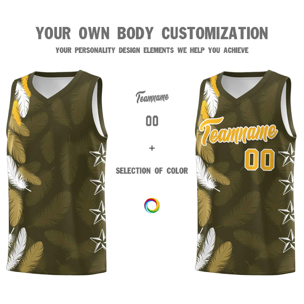 Custom Youth Basketball Jersey Olive Gold Feather Series Sports Uniform