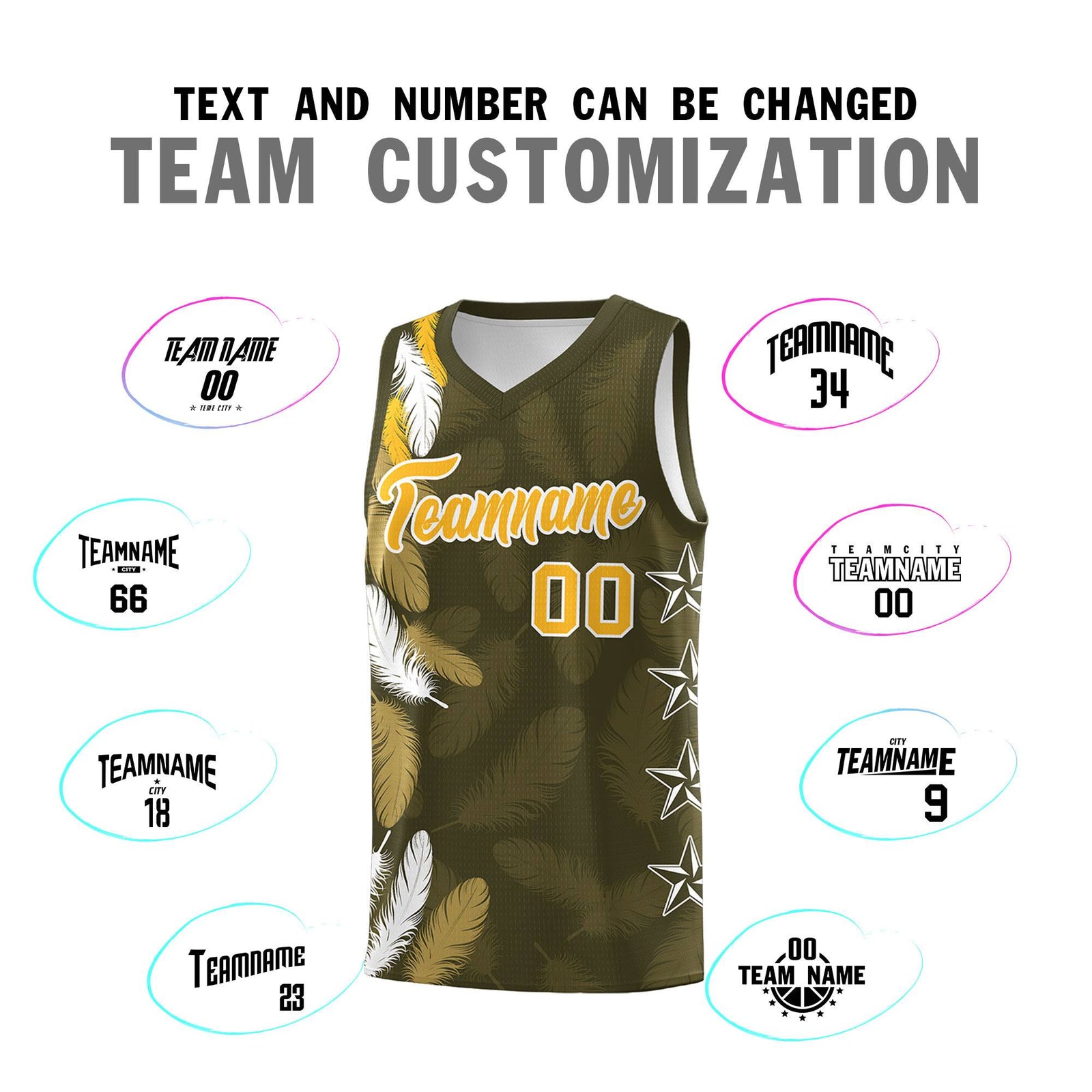 Custom Youth Basketball Jersey Olive Gold Feather Series Sports Uniform