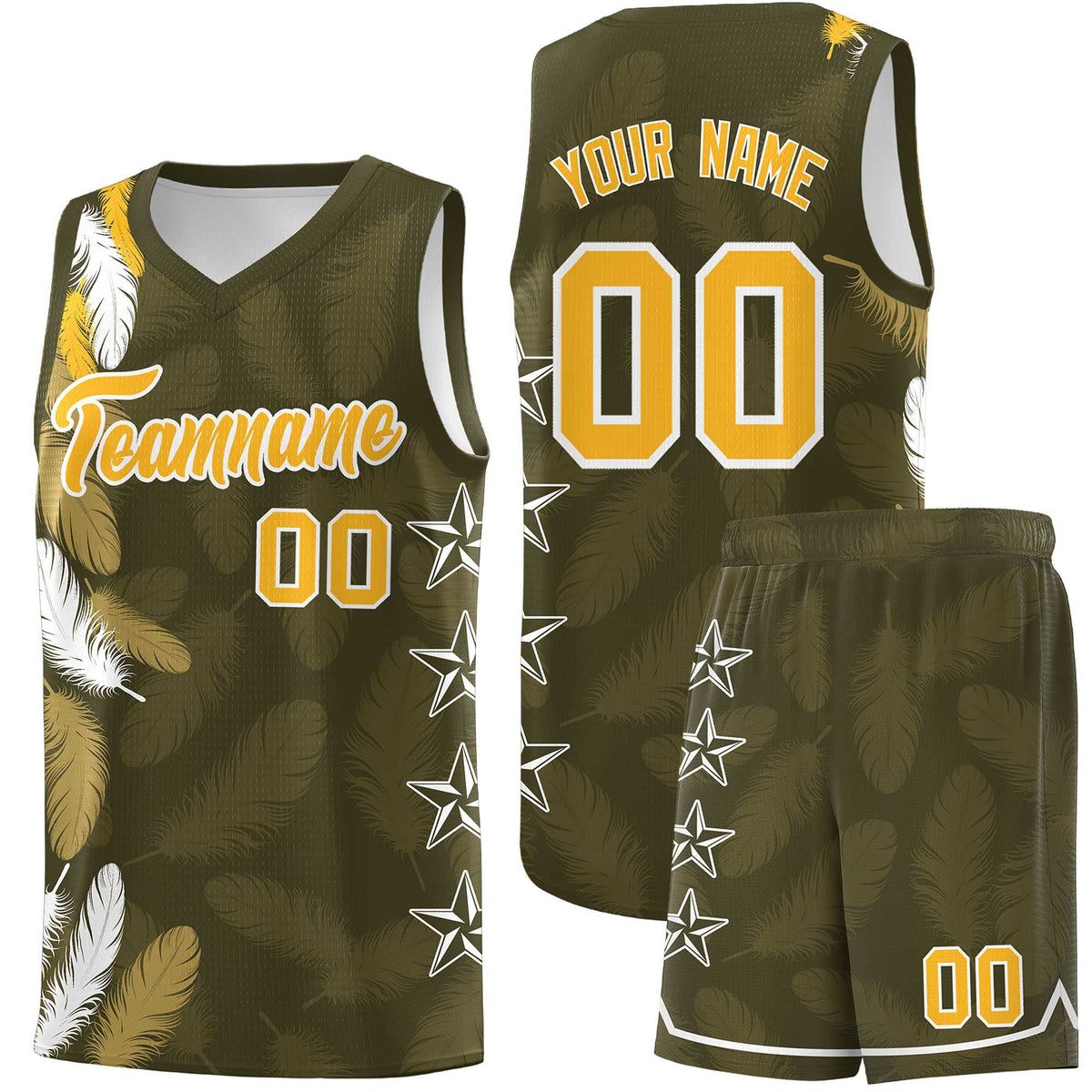 Custom Youth Basketball Jersey Olive Gold Feather Series Sports Uniform