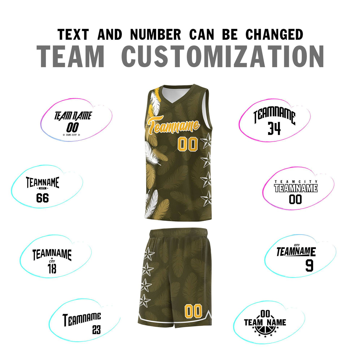 Custom Youth Basketball Jersey Olive Gold Feather Series Sports Uniform