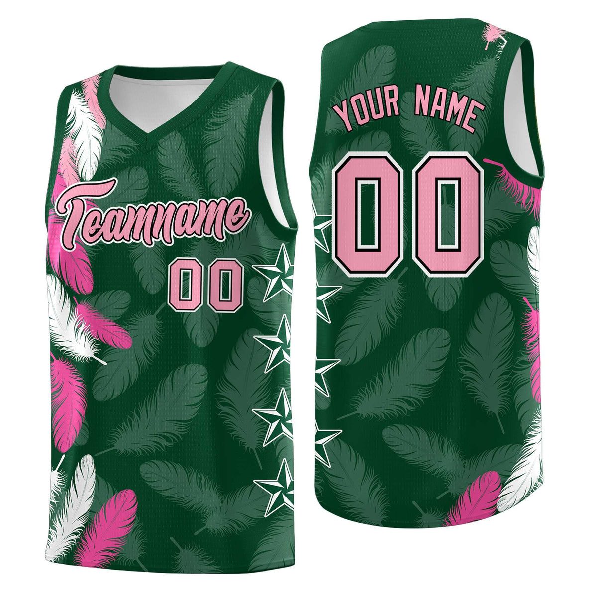 Custom Youth Basketball Jersey Green Light Pink Feather Series Sports Uniform