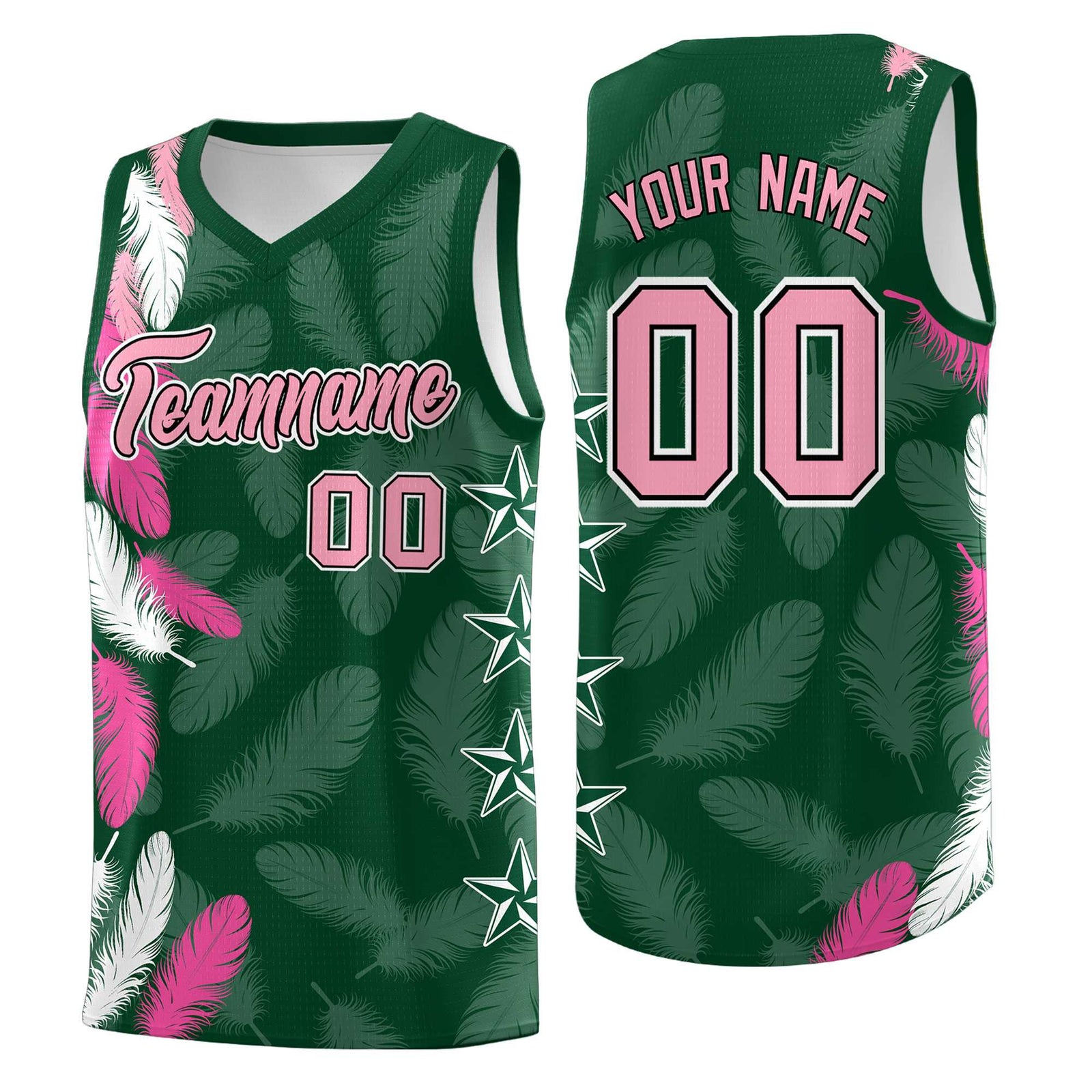Custom Youth Basketball Jersey Green Light Pink Feather Series Sports Uniform