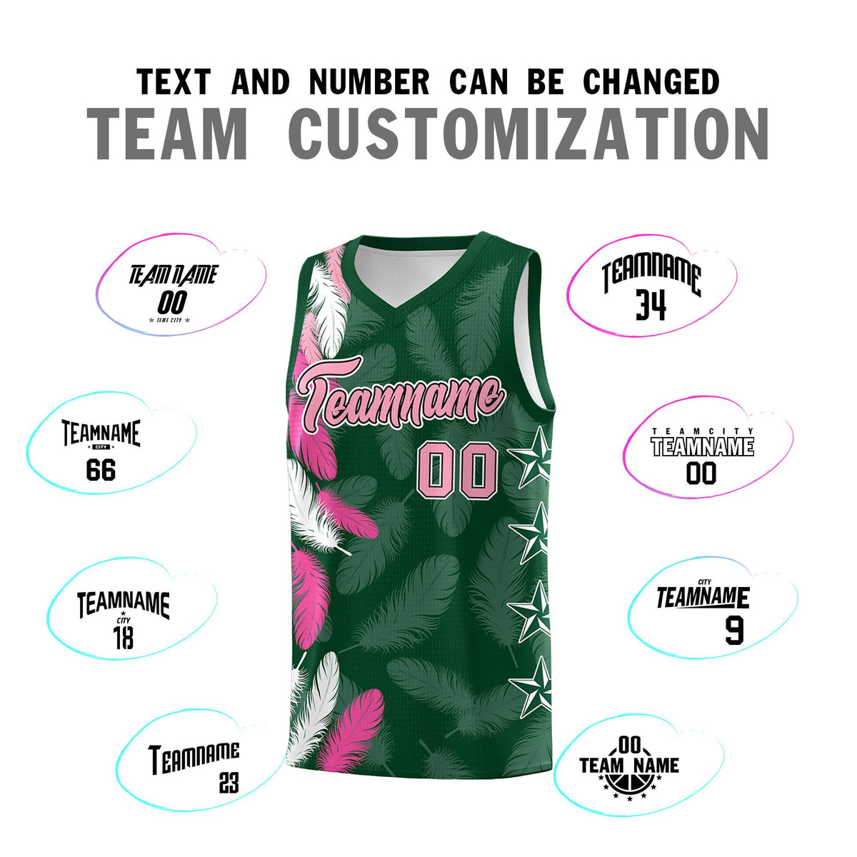 Custom Youth Basketball Jersey Green Light Pink Feather Series Sports Uniform