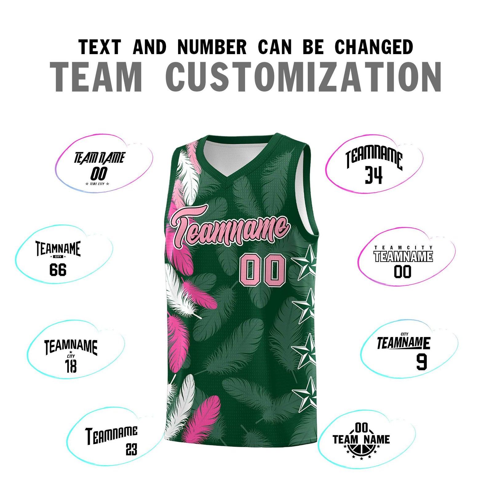 Custom Youth Basketball Jersey Green Light Pink Feather Series Sports Uniform