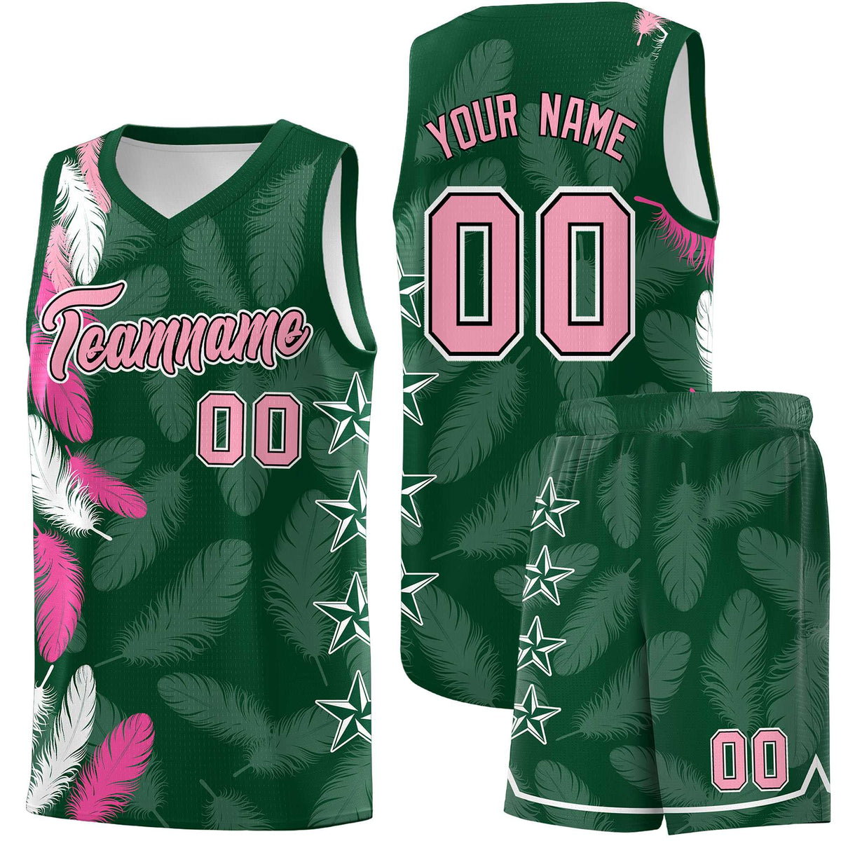 Custom Youth Basketball Jersey Green Light Pink Feather Series Sports Uniform