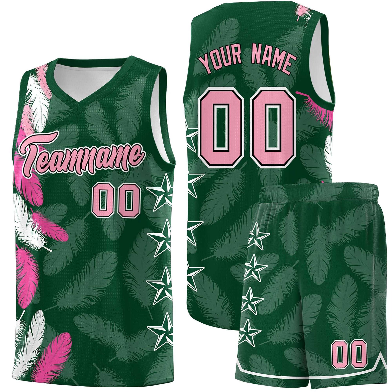 Custom Youth Basketball Jersey Green Light Pink Feather Series Sports Uniform