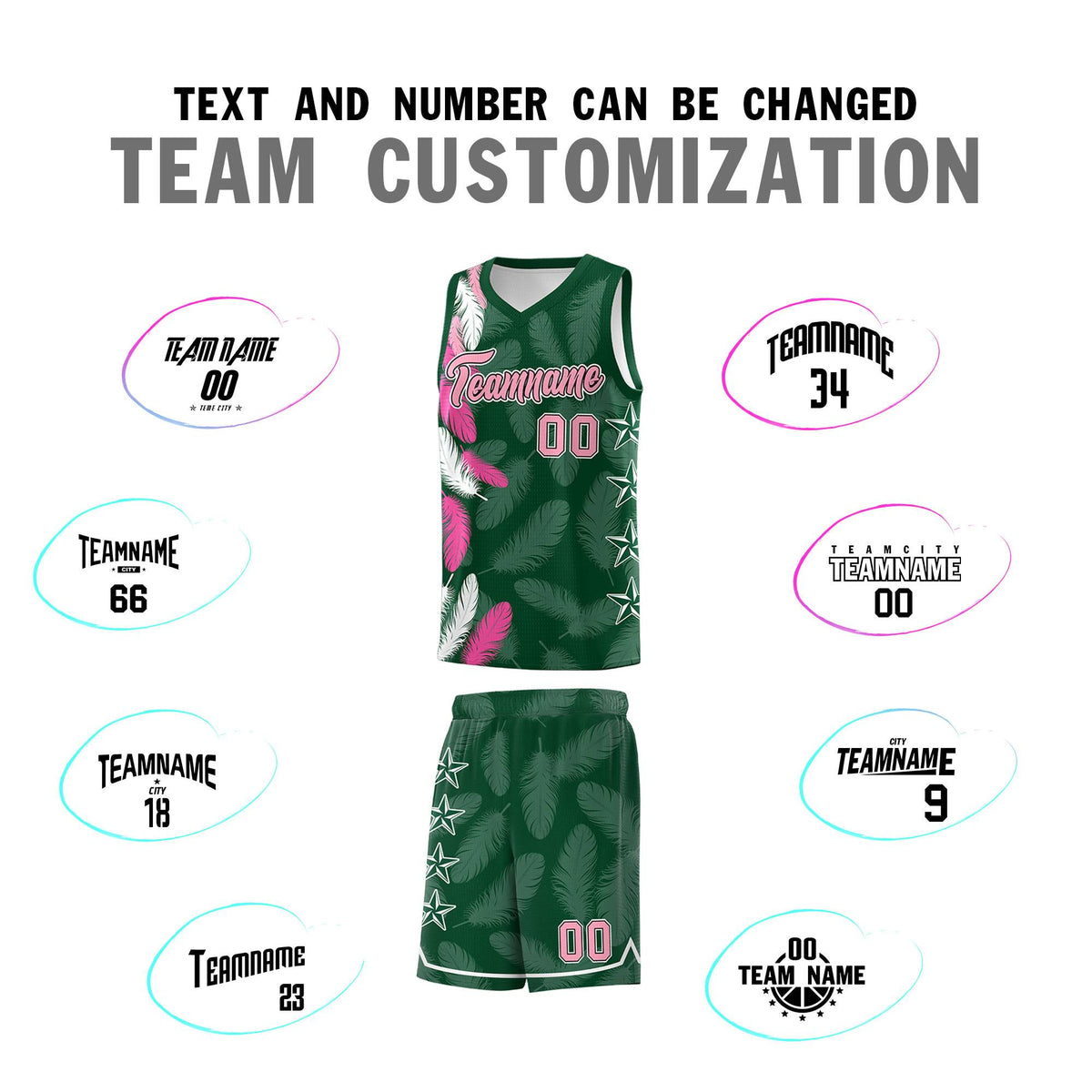 Custom Youth Basketball Jersey Green Light Pink Feather Series Sports Uniform