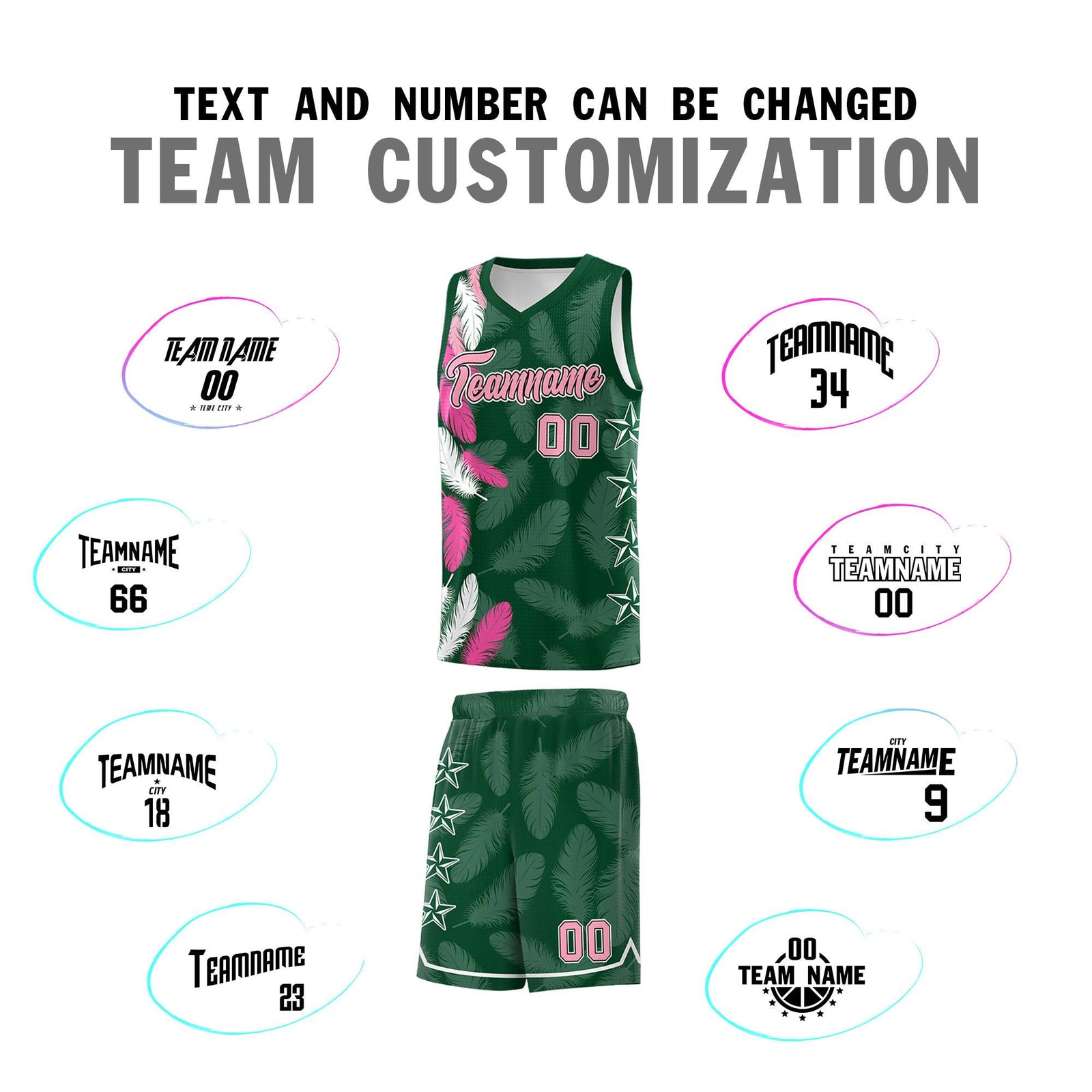 Custom Youth Basketball Jersey Green Light Pink Feather Series Sports Uniform