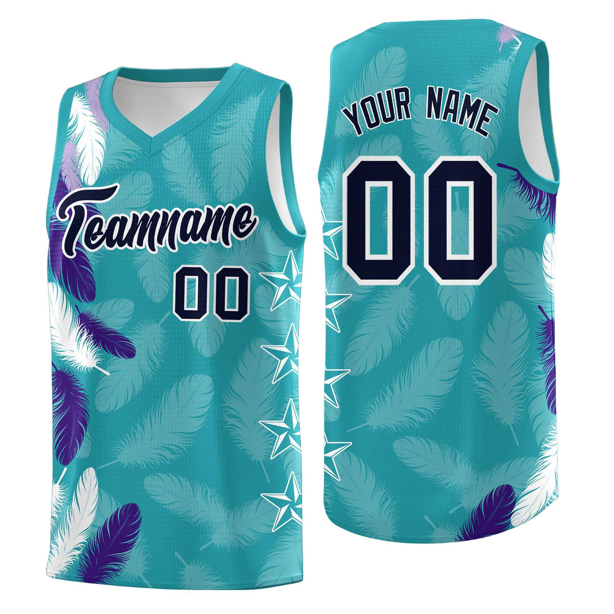 Custom Youth Basketball Jersey Aqua Navy Feather Series Sports Uniform