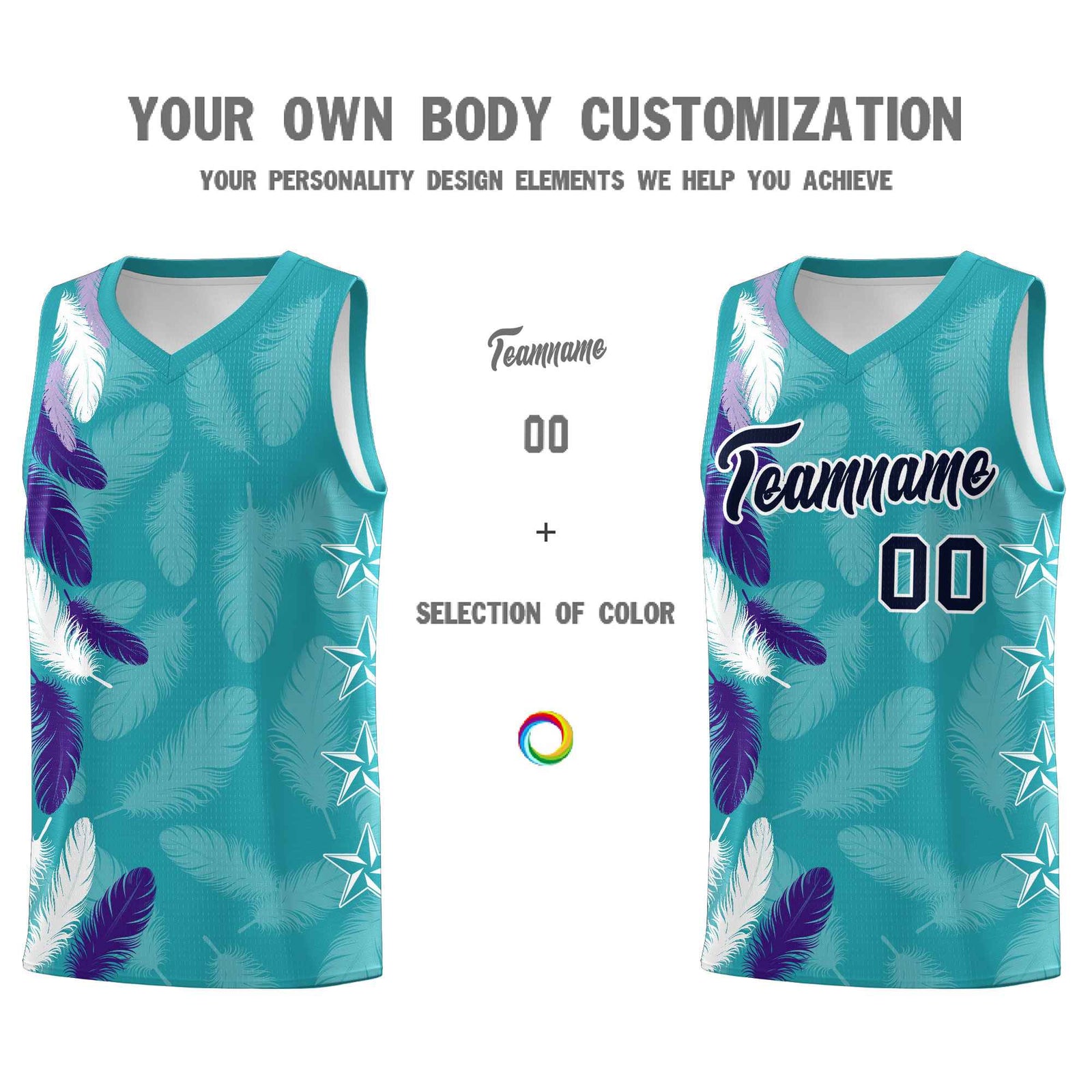 Custom Youth Basketball Jersey Aqua Navy Feather Series Sports Uniform