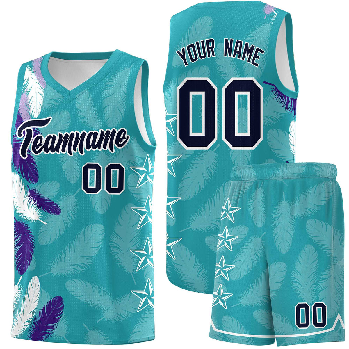 Custom Youth Basketball Jersey Aqua Navy Feather Series Sports Uniform