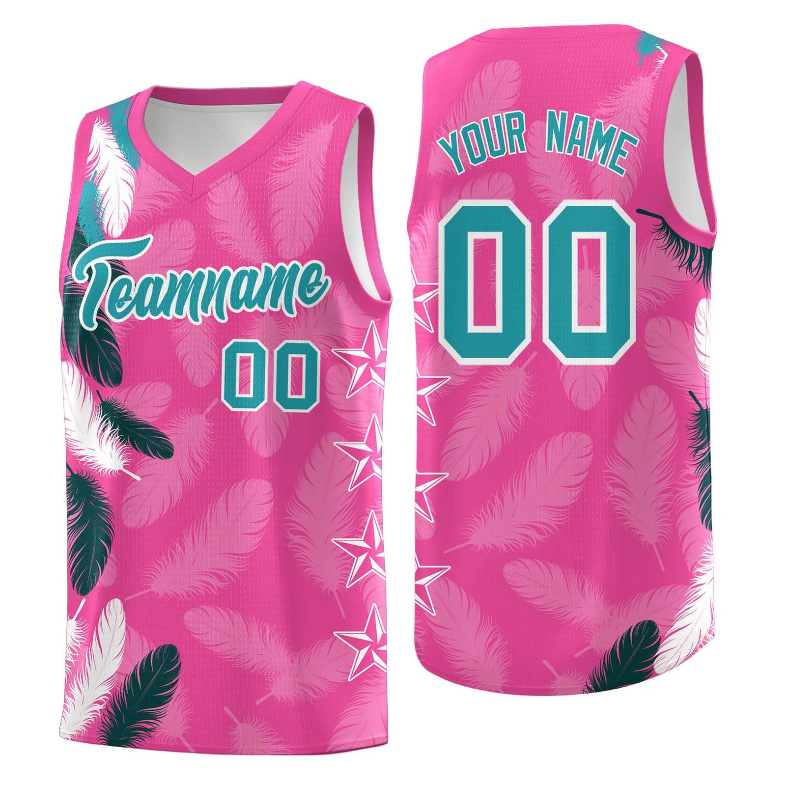 Custom Youth Basketball Jersey Pink Aqua Feather Series Sports Uniform