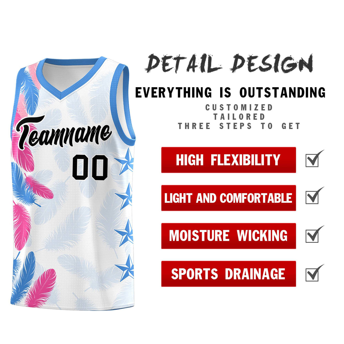 Custom Youth Basketball Jersey White Black Feather Series Sports Uniform