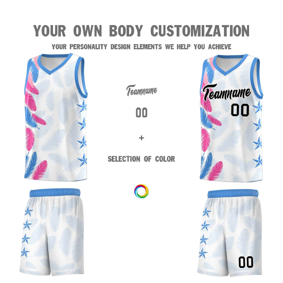 Custom Youth Basketball Jersey White Black Feather Series Sports Uniform