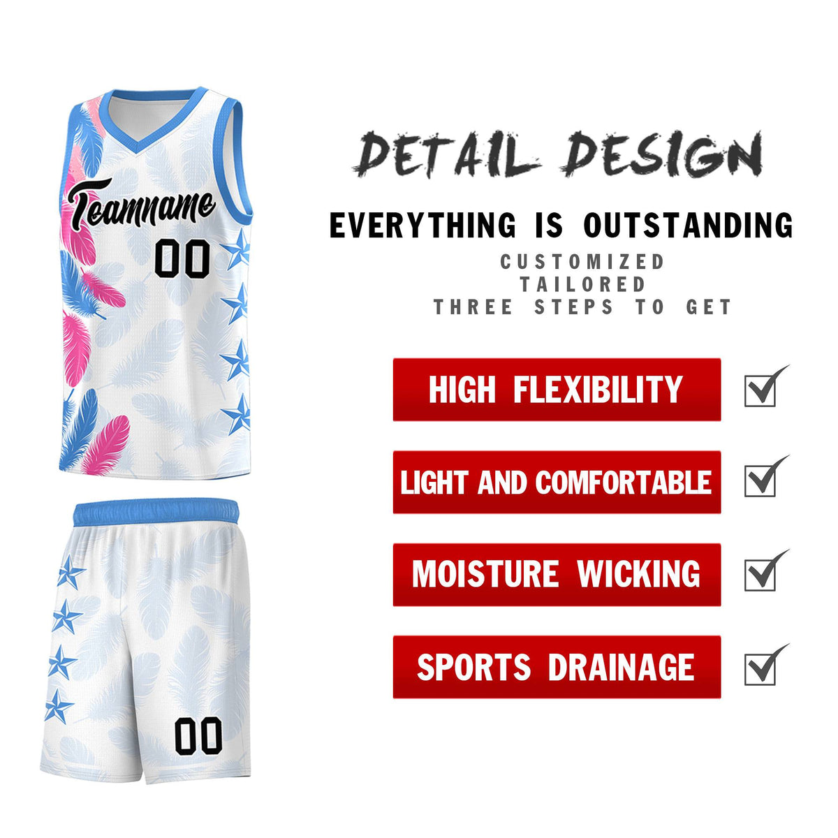 Custom Youth Basketball Jersey White Black Feather Series Sports Uniform