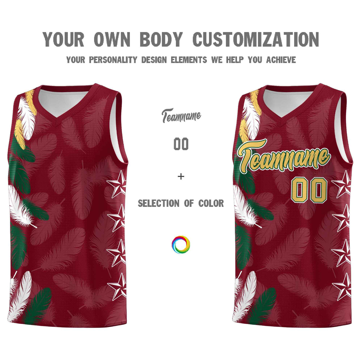 Custom Youth Basketball Jersey Crimson Old Gold Feather Series Sports Uniform