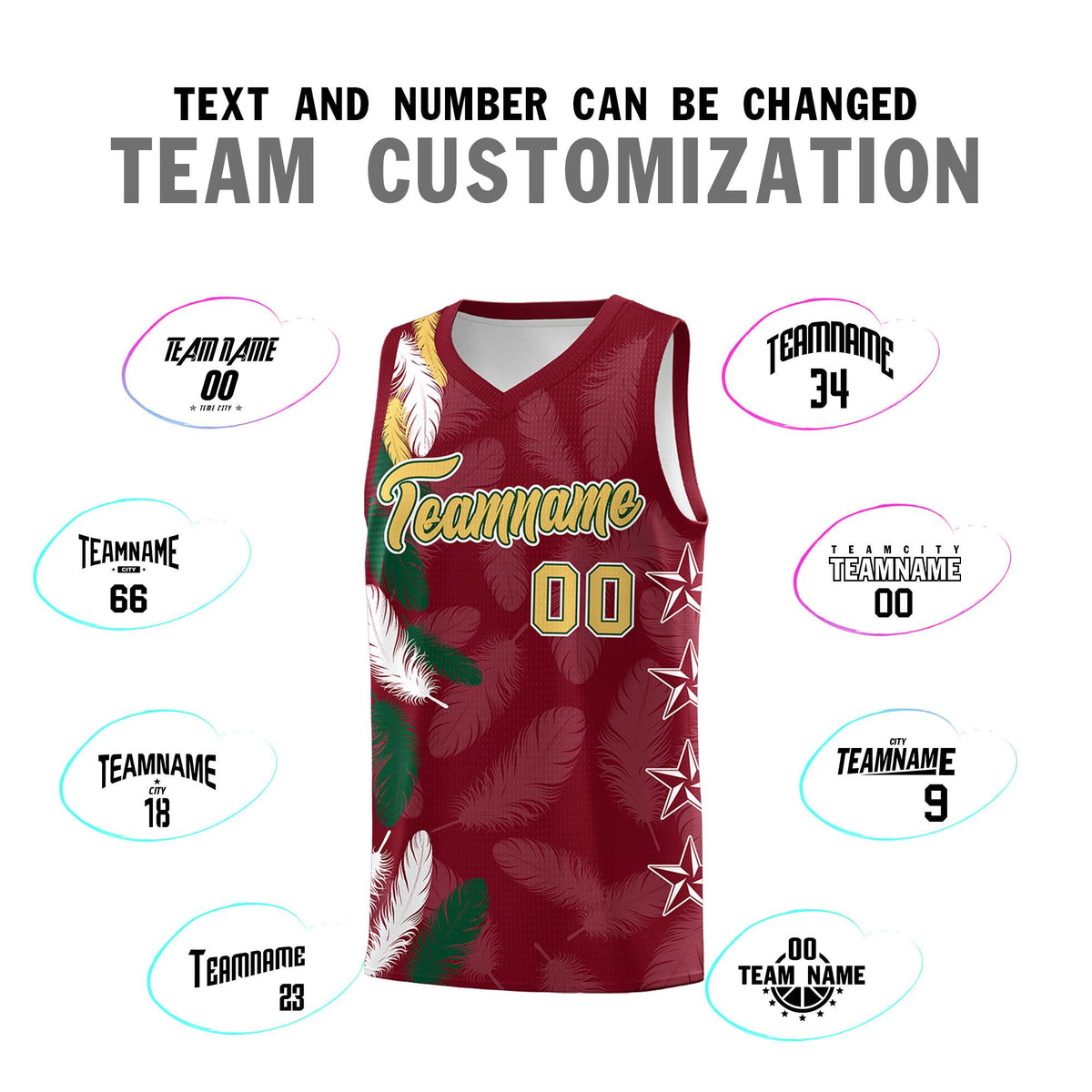 Custom Youth Basketball Jersey Crimson Old Gold Feather Series Sports Uniform