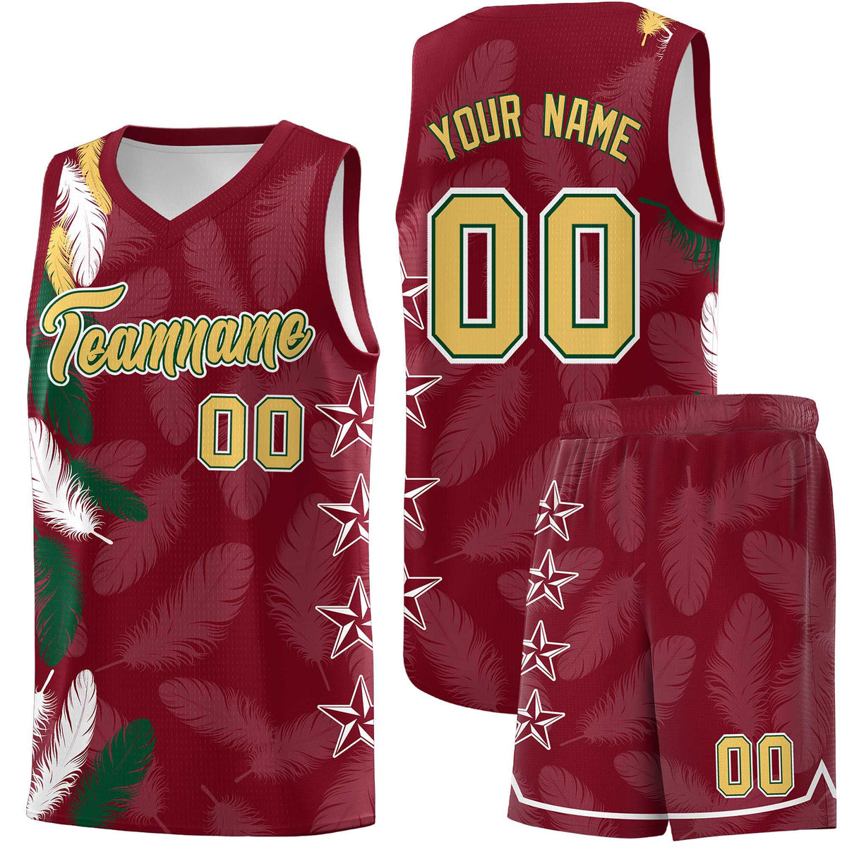 Custom Youth Basketball Jersey Crimson Old Gold Feather Series Sports Uniform