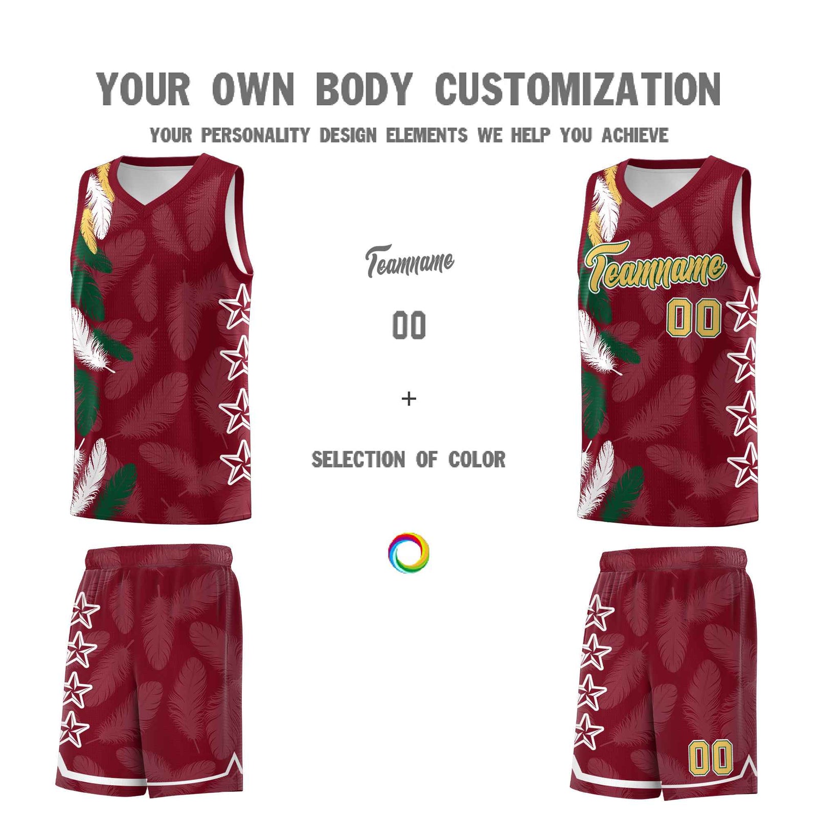 Custom Youth Basketball Jersey Crimson Old Gold Feather Series Sports Uniform