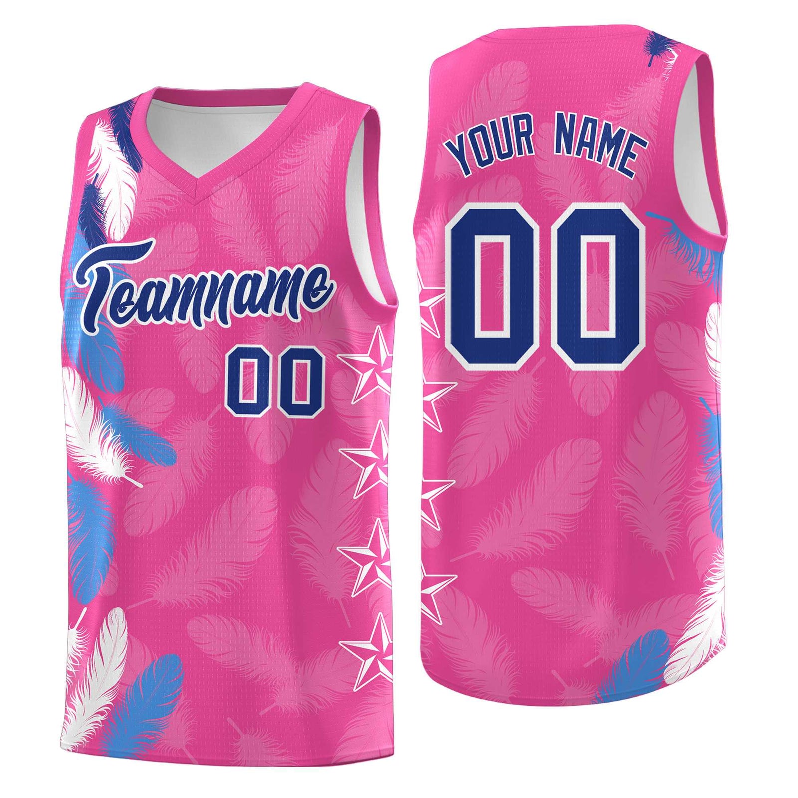 Custom Youth Basketball Jersey Pink Royal Feather Series Sports Uniform