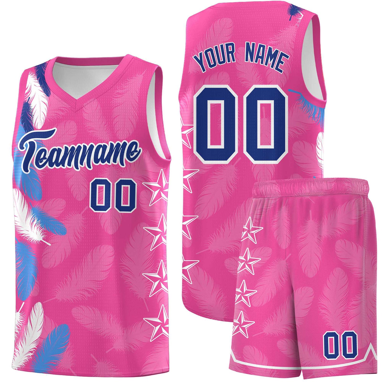 Custom Youth Basketball Jersey Pink Royal Feather Series Sports Uniform