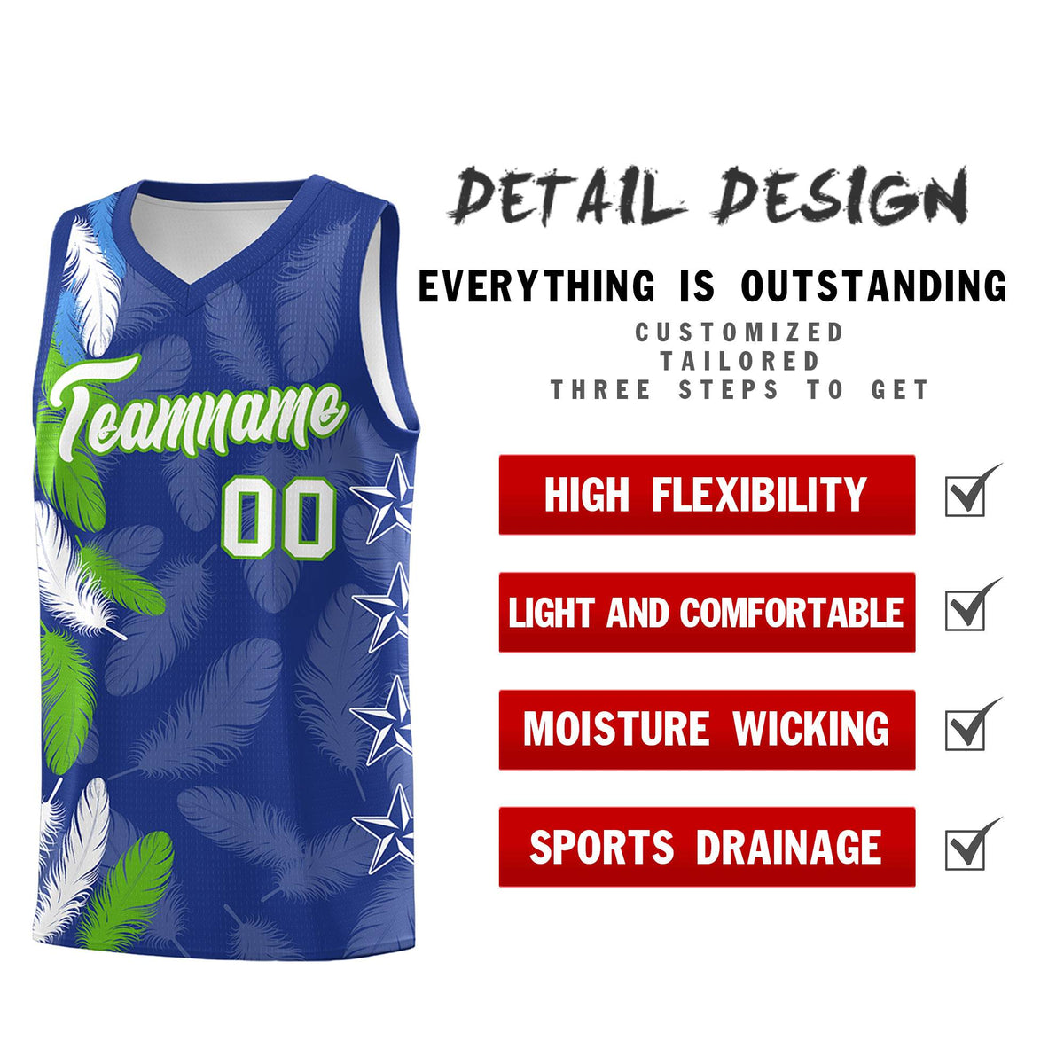 Custom Youth Basketball Jersey Royal White Feather Series Sports Uniform