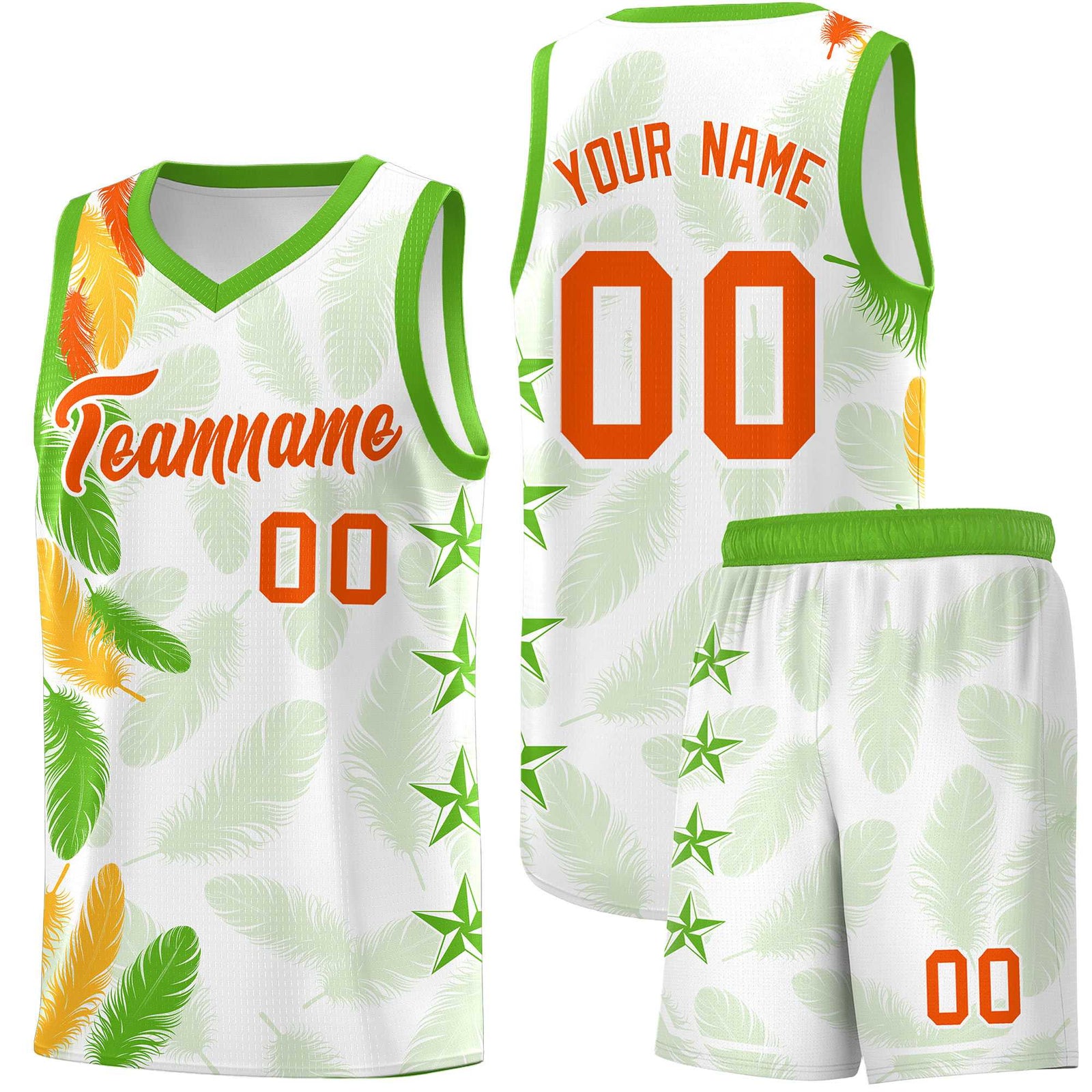 Custom Youth Basketball Jersey White Orange Feather Series Sports Uniform