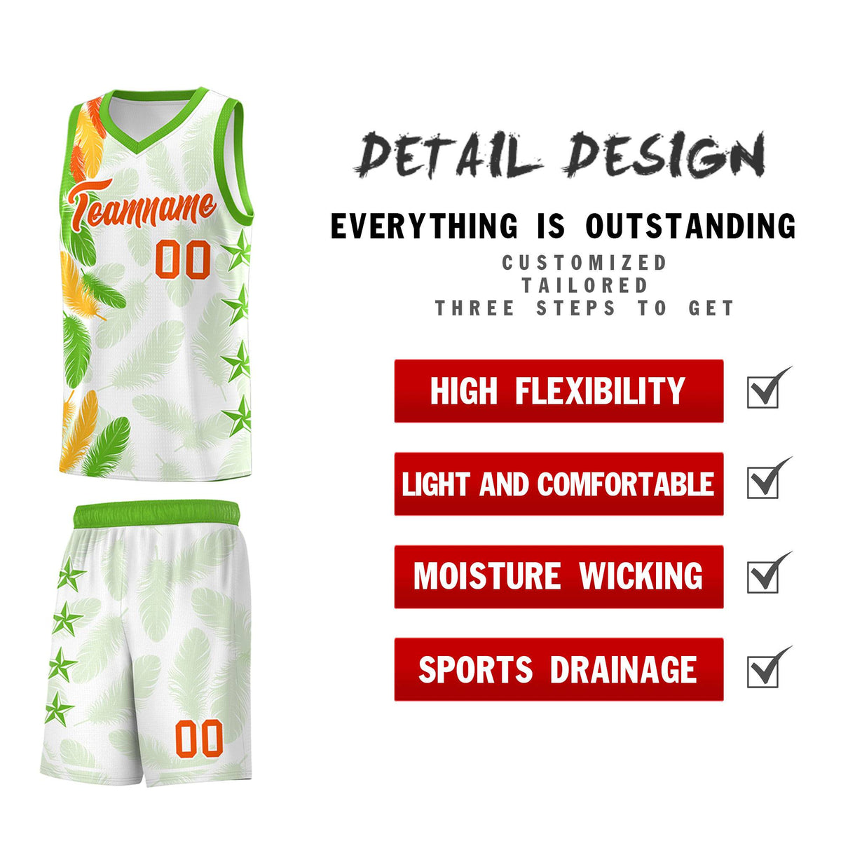 Custom Youth Basketball Jersey White Orange Feather Series Sports Uniform