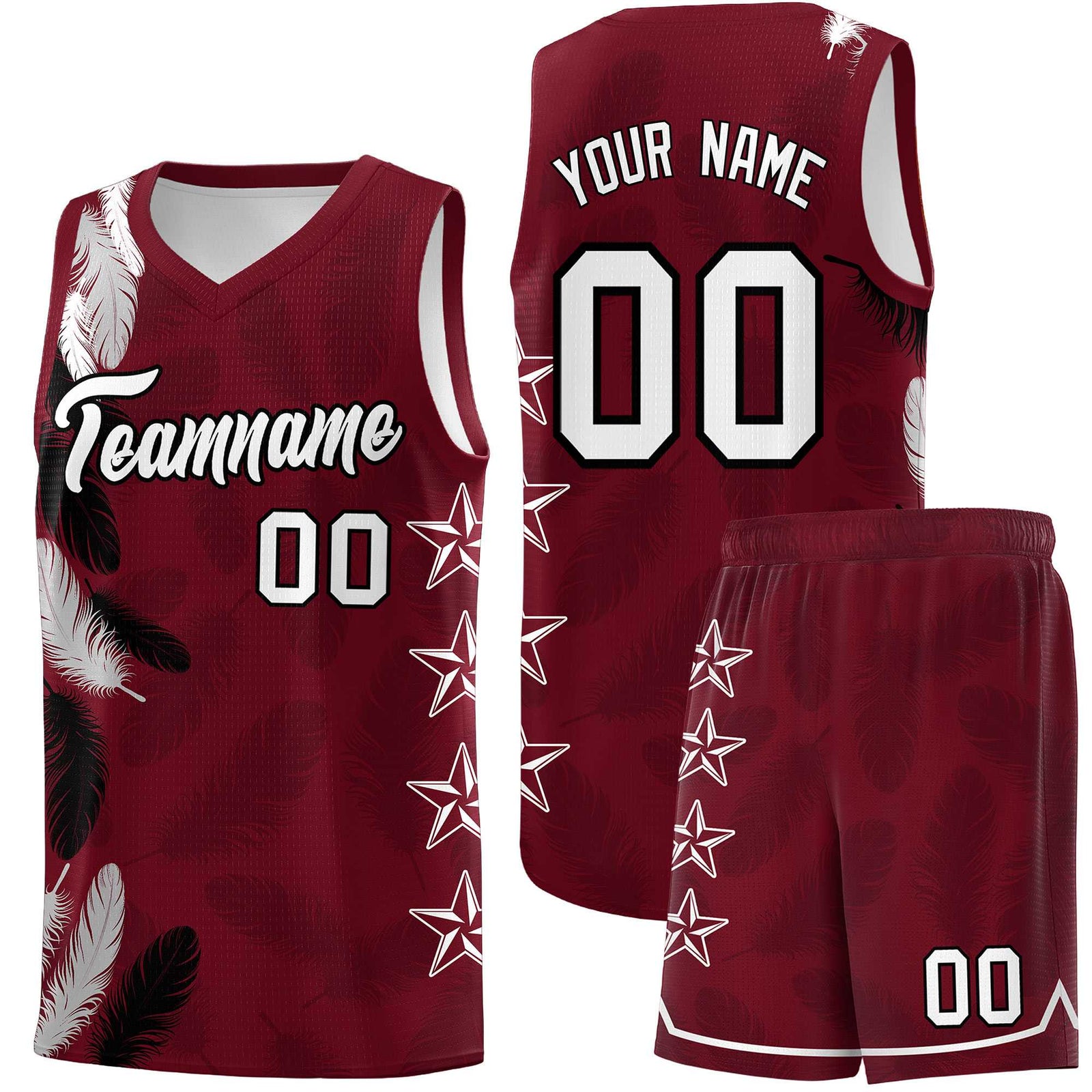 Custom Youth Basketball Jersey Maroon White Feather Series Sports Uniform