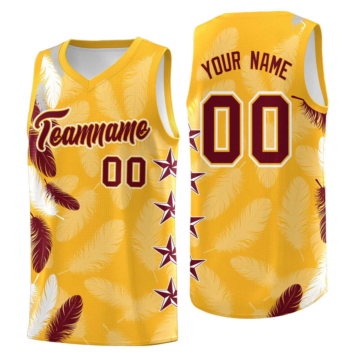 Custom Youth Basketball Jersey Gold Crimson Feather Series Sports Uniform
