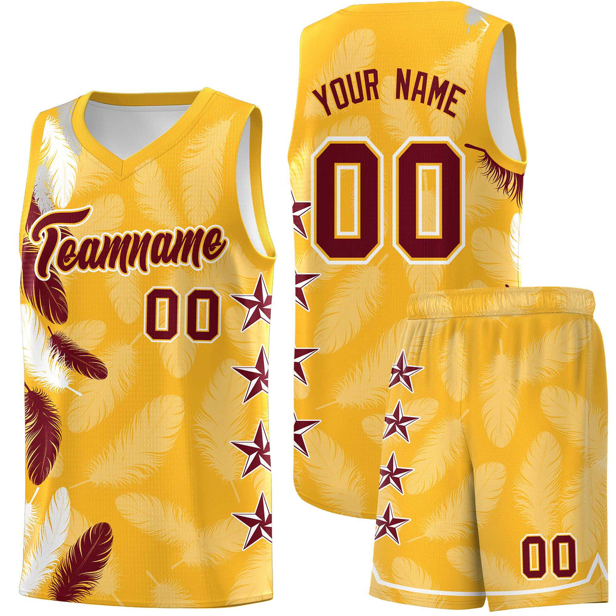 Custom Youth Basketball Jersey Gold Crimson Feather Series Sports Uniform