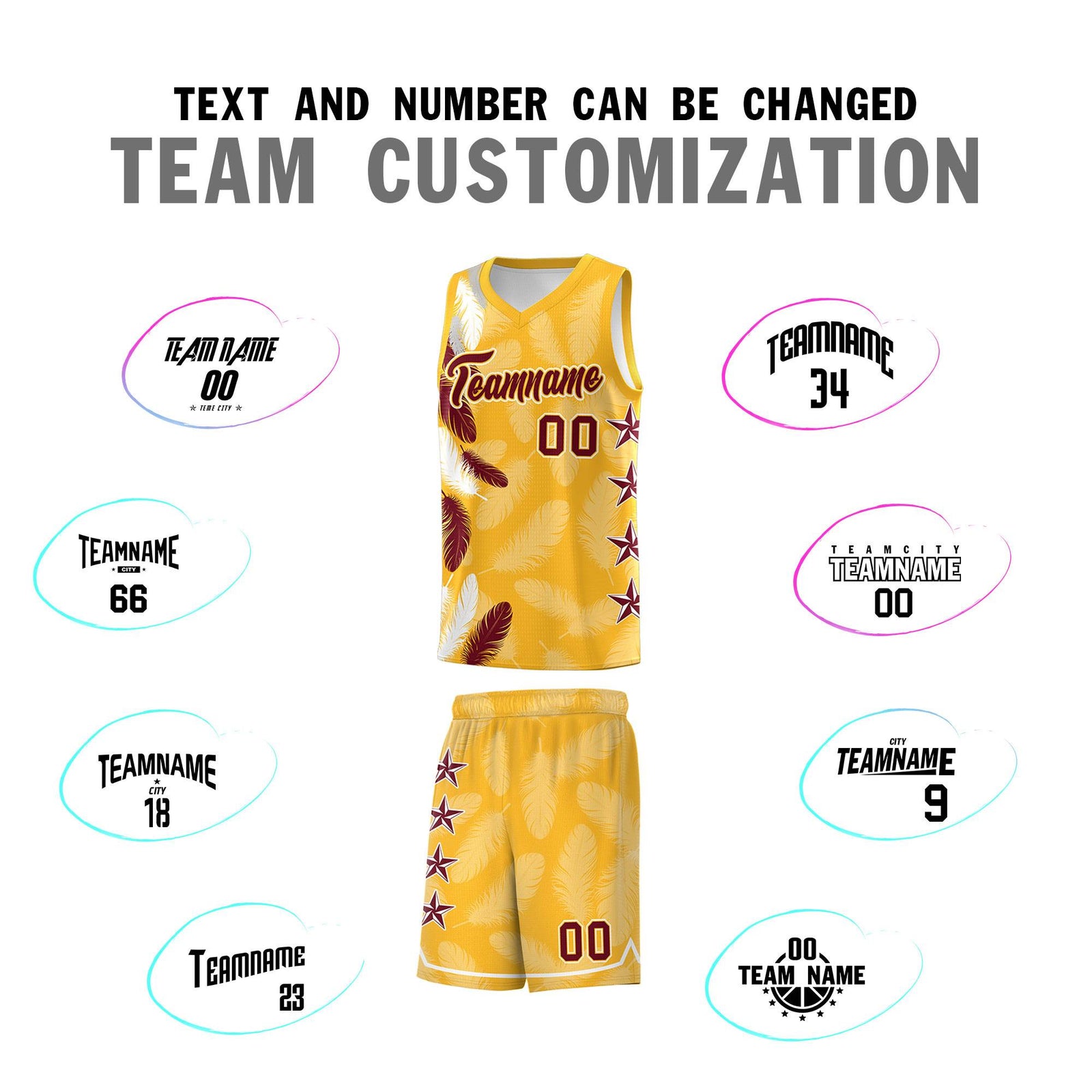 Custom Youth Basketball Jersey Gold Crimson Feather Series Sports Uniform