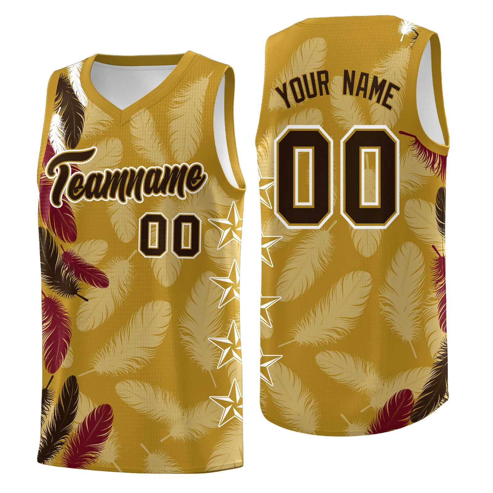 Custom Youth Basketball Jersey Old Gold Brown Feather Series Sports Uniform