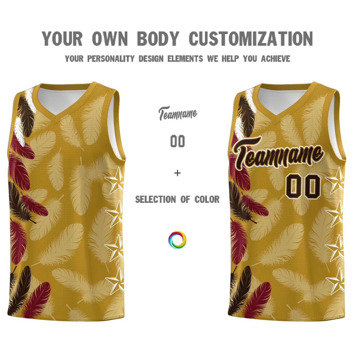 Custom Youth Basketball Jersey Old Gold Brown Feather Series Sports Uniform