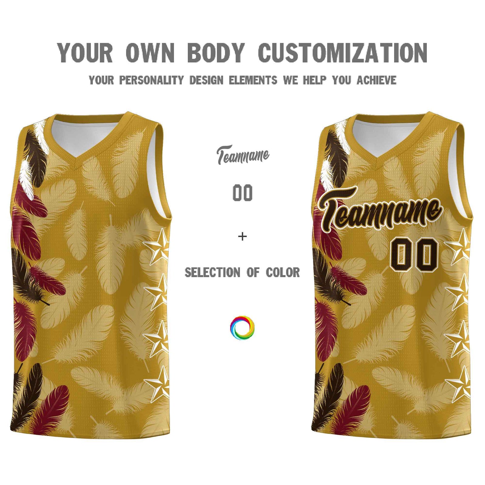Custom Youth Basketball Jersey Old Gold Brown Feather Series Sports Uniform
