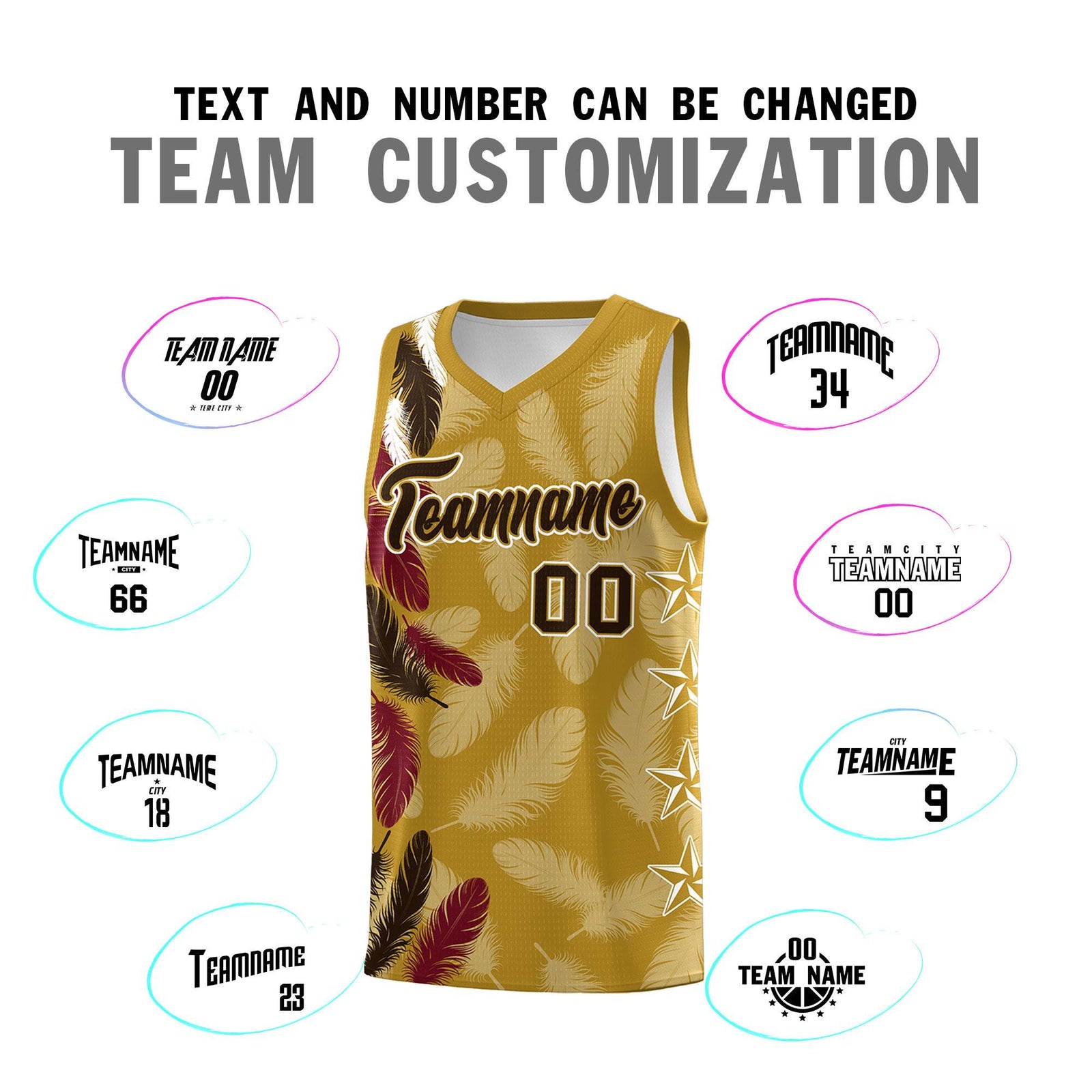 Custom Youth Basketball Jersey Old Gold Brown Feather Series Sports Uniform