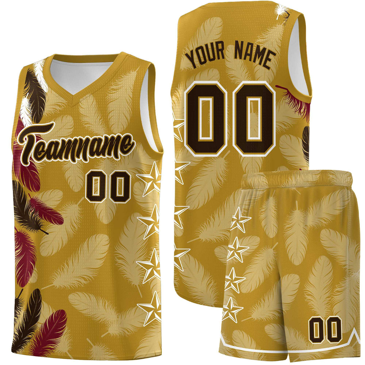 Custom Youth Basketball Jersey Old Gold Brown Feather Series Sports Uniform