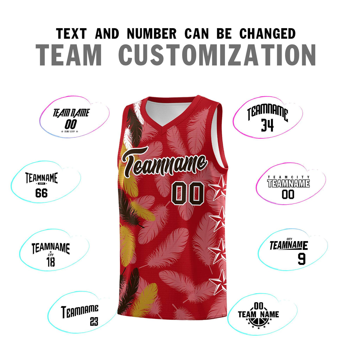 Custom Youth Basketball Jersey Red Brown Feather Series Sports Uniform