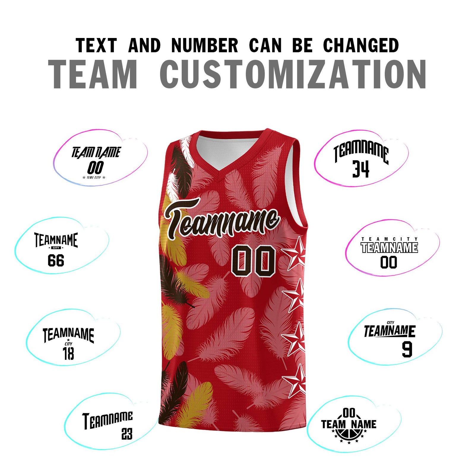 Custom Youth Basketball Jersey Red Brown Feather Series Sports Uniform