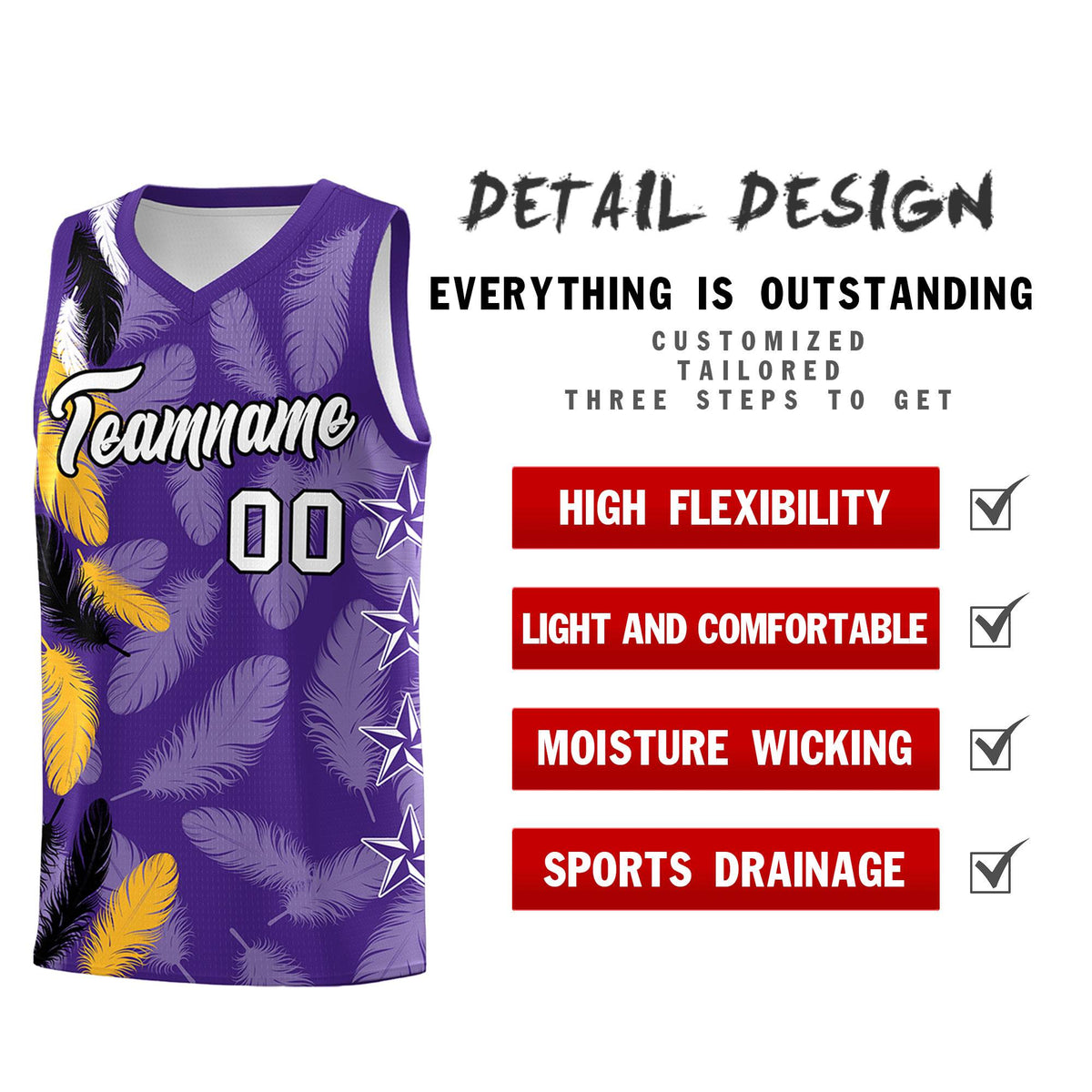 Custom Youth Basketball Jersey Purple White Feather Series Sports Uniform