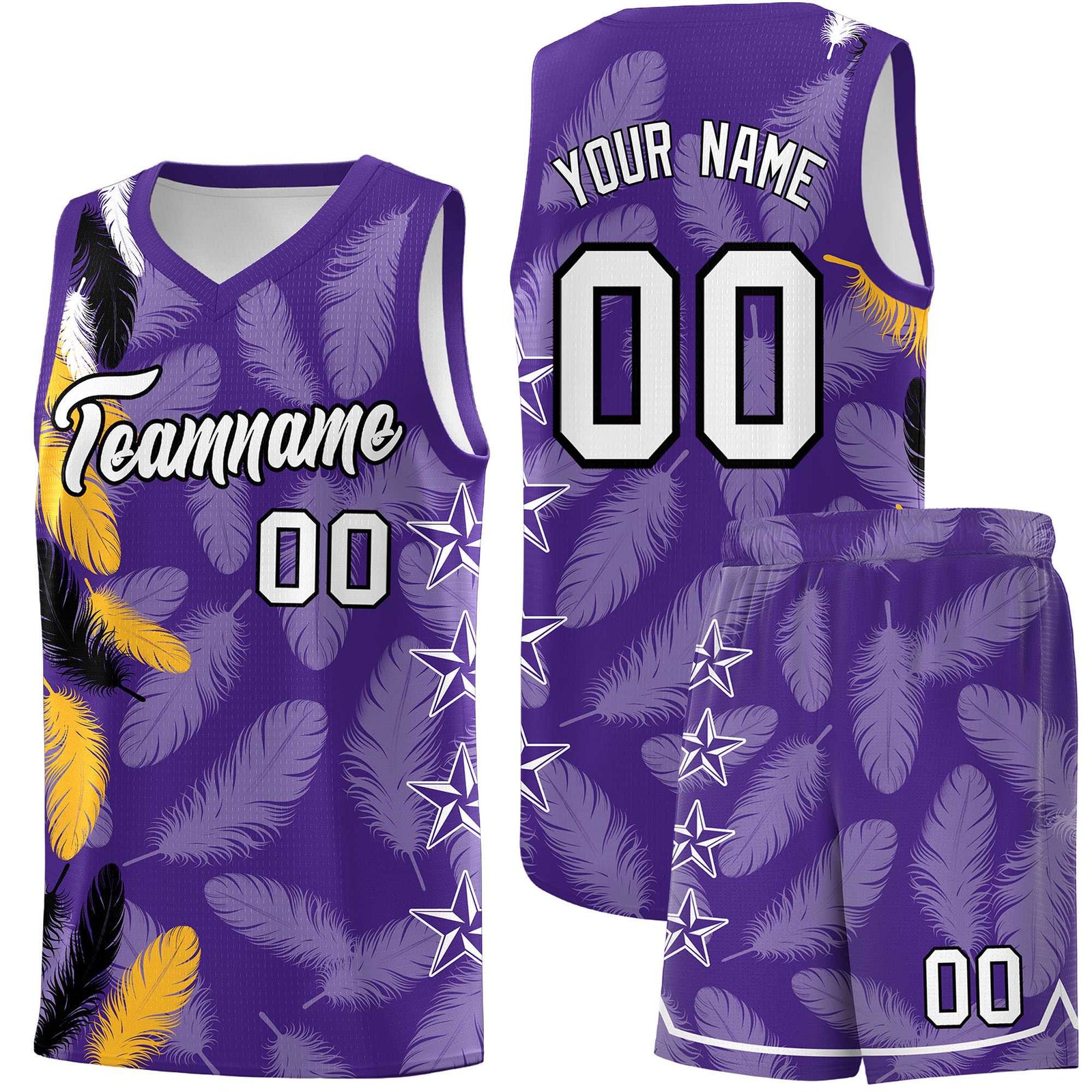 Custom Youth Basketball Jersey Purple White Feather Series Sports Uniform