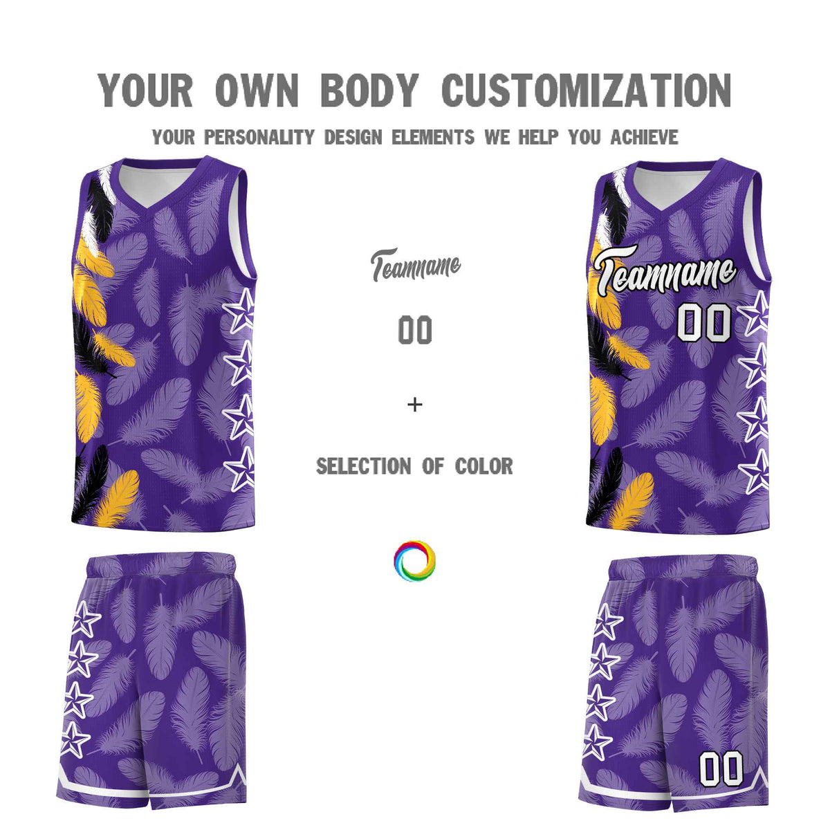 Custom Youth Basketball Jersey Purple White Feather Series Sports Uniform