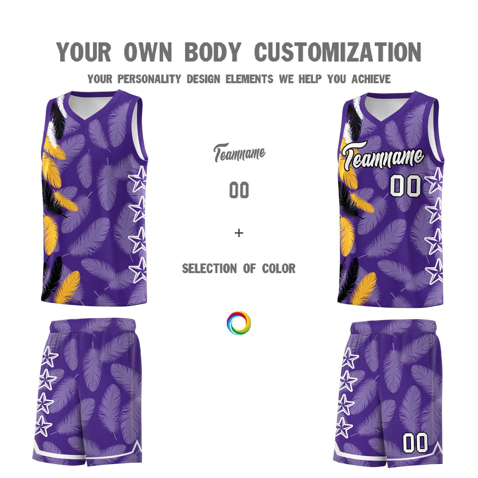Custom Youth Basketball Jersey Purple White Feather Series Sports Uniform