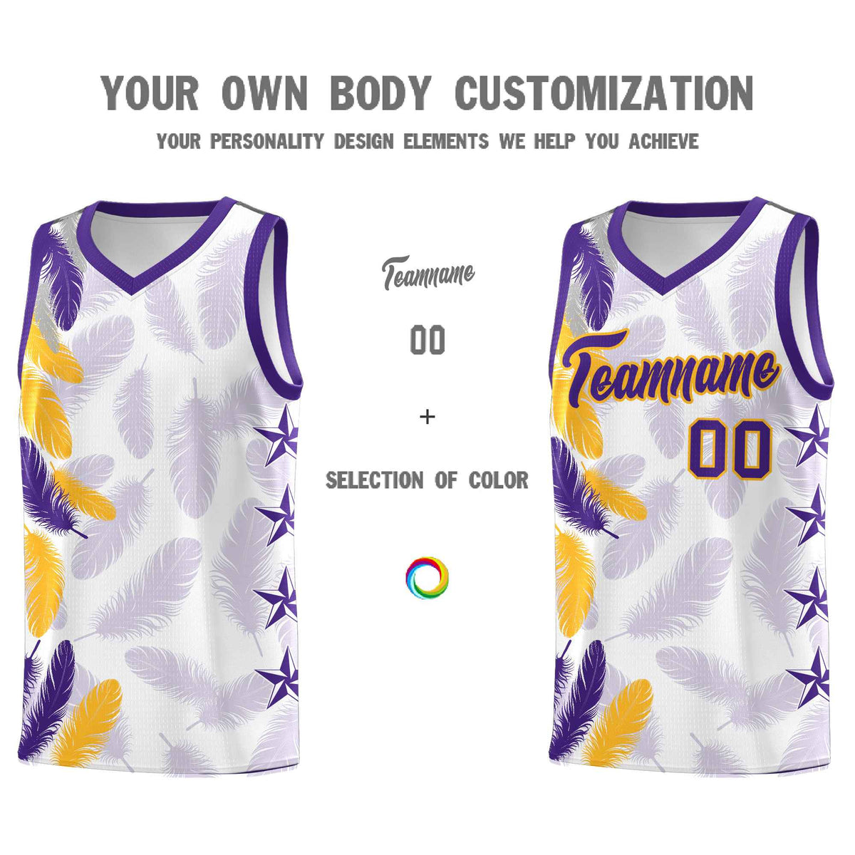 Custom Youth Basketball Jersey White Purple Feather Series Sports Uniform