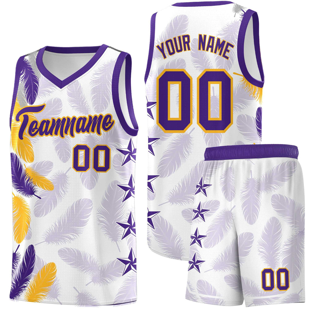Custom Youth Basketball Jersey White Purple Feather Series Sports Uniform