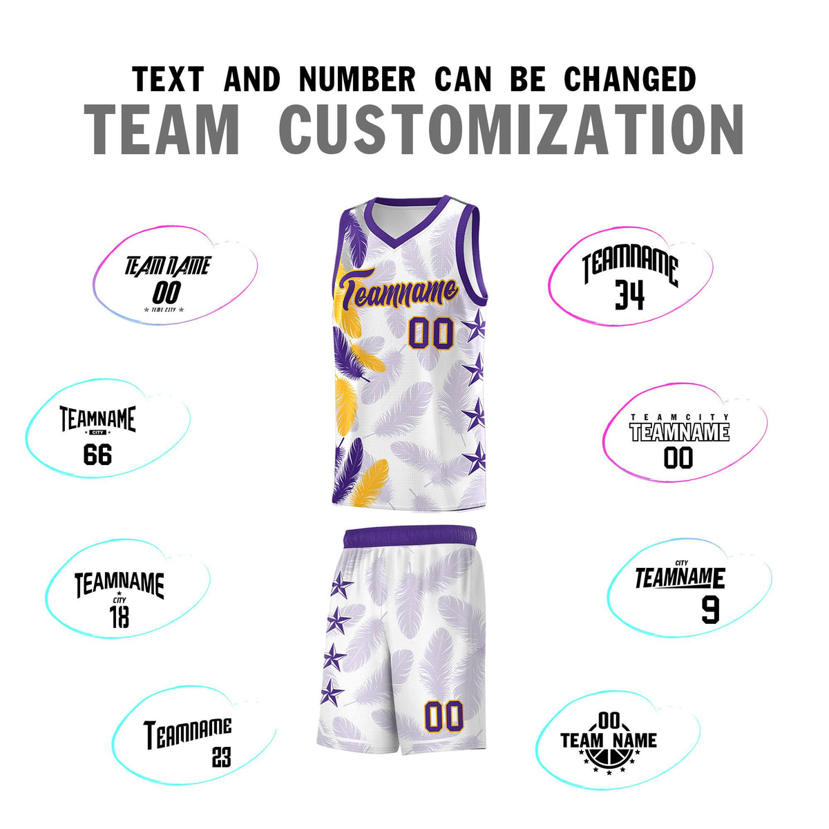 Custom Youth Basketball Jersey White Purple Feather Series Sports Uniform