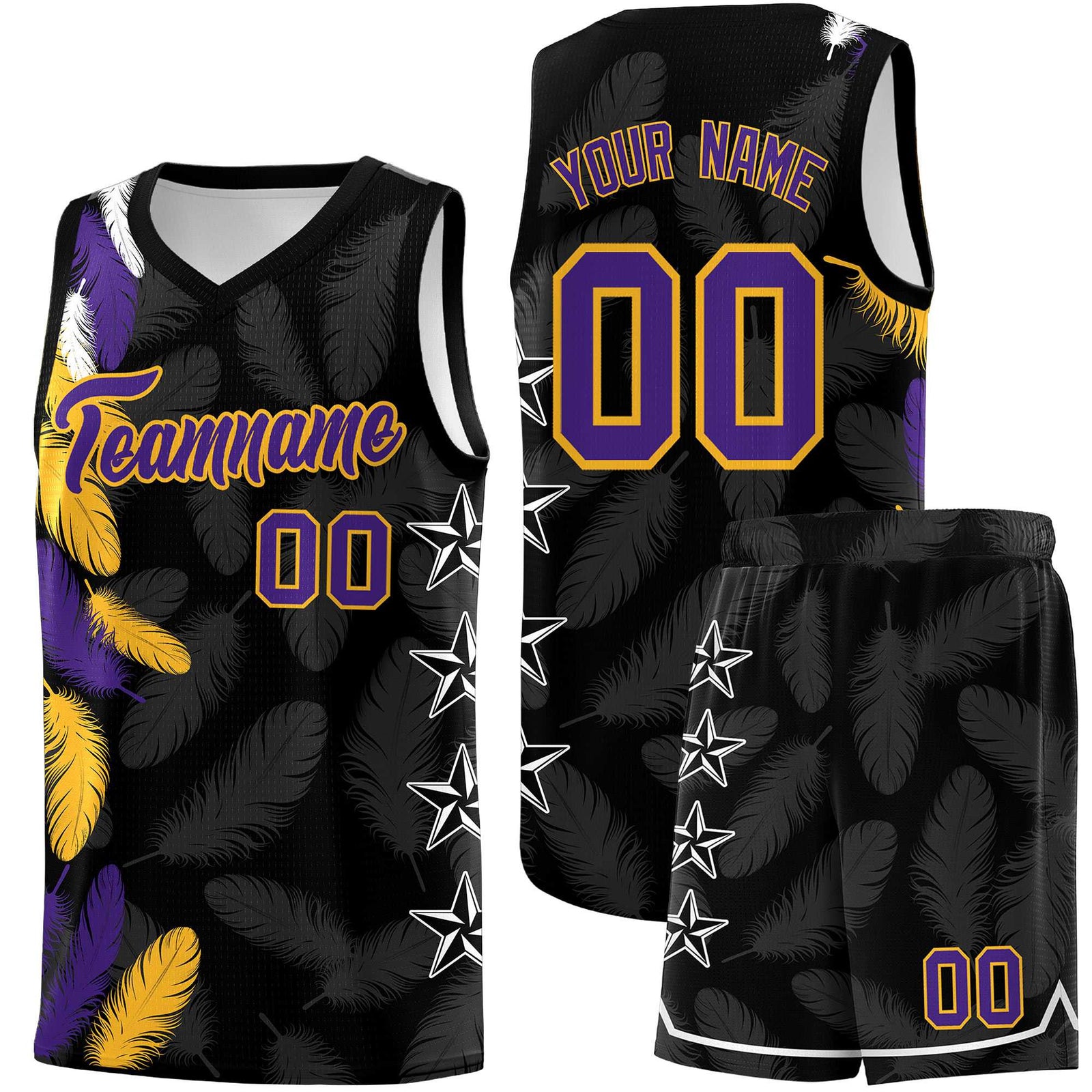 Custom Youth Basketball Jersey Black Purple Feather Series Sports Uniform